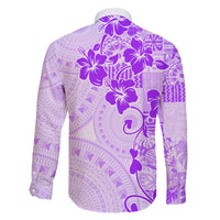 Fiji Masi With Hibiscus Tapa Tribal Family Matching Long Sleeve Bodycon Dress and Hawaiian Shirt Purple Pastel LT01 - Polynesian Pride