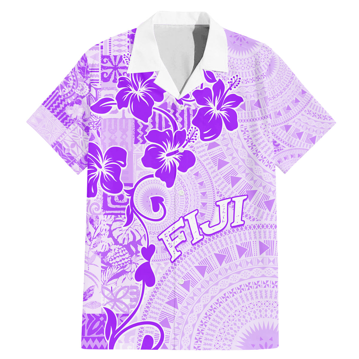 Fiji Masi With Hibiscus Tapa Tribal Family Matching Mermaid Dress and Hawaiian Shirt Purple Pastel LT01 Dad's Shirt - Short Sleeve Purple - Polynesian Pride