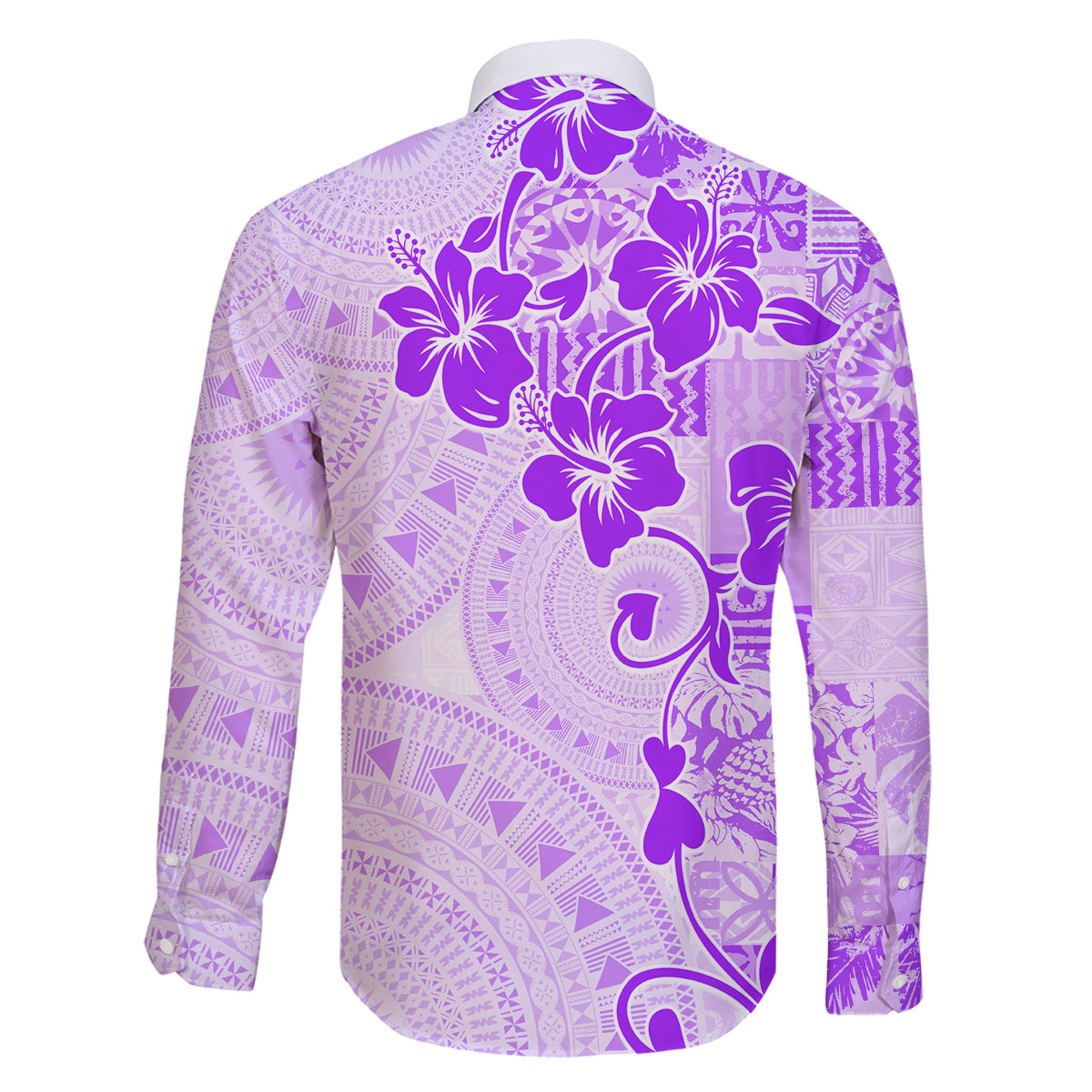 Fiji Masi With Hibiscus Tapa Tribal Family Matching Off Shoulder Short Dress and Hawaiian Shirt Purple Pastel LT01 - Polynesian Pride