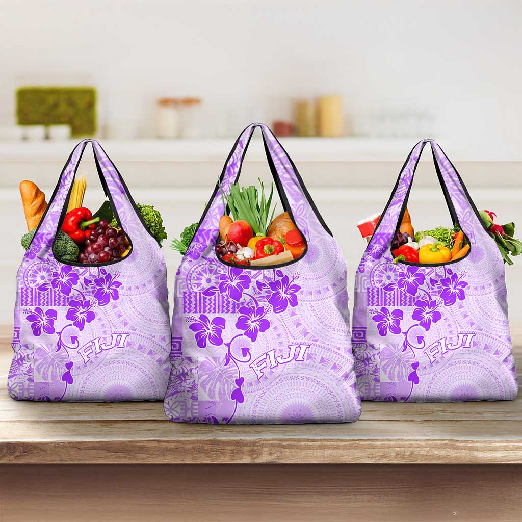 Fiji Masi With Hibiscus Tapa Tribal Grocery Bag Purple Pastel