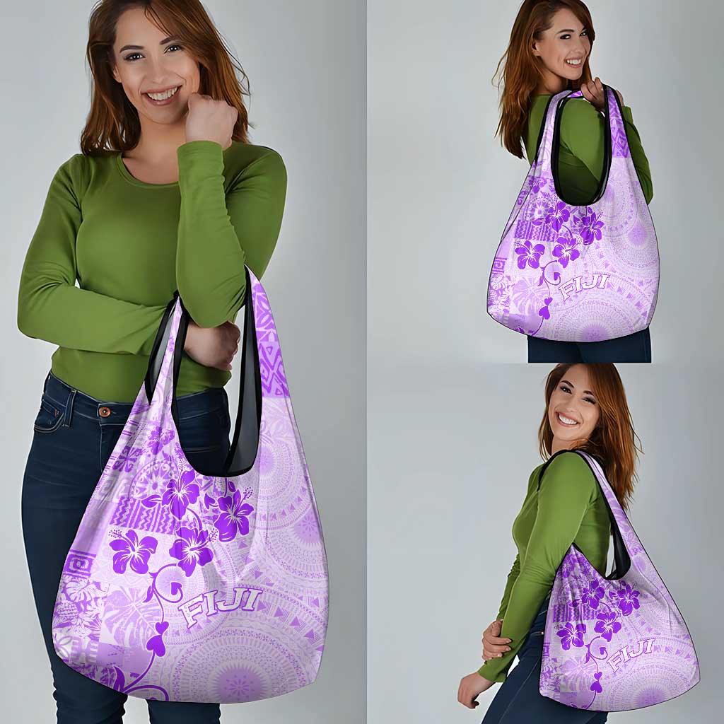 Fiji Masi With Hibiscus Tapa Tribal Grocery Bag Purple Pastel