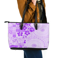 Fiji Masi With Hibiscus Tapa Tribal Leather Tote Bag Purple Pastel LT01 - Polynesian Pride