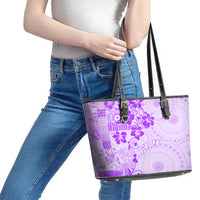 Fiji Masi With Hibiscus Tapa Tribal Leather Tote Bag Purple Pastel LT01 - Polynesian Pride