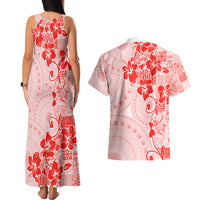 Fiji Masi With Hibiscus Tapa Tribal Couples Matching Tank Maxi Dress and Hawaiian Shirt Red Pastel LT01 - Polynesian Pride