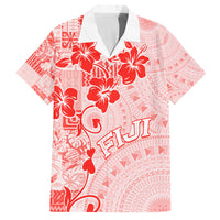 Fiji Masi With Hibiscus Tapa Tribal Family Matching Long Sleeve Bodycon Dress and Hawaiian Shirt Red Pastel LT01 Dad's Shirt - Short Sleeve Red - Polynesian Pride