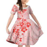 Fiji Masi With Hibiscus Tapa Tribal Family Matching Short Sleeve Bodycon Dress and Hawaiian Shirt Red Pastel LT01 Daughter's Dress Red - Polynesian Pride