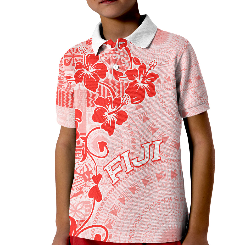 Fiji Masi With Hibiscus Tapa Tribal Kid Polo Shirt Red Pastel LT01 Kid Red - Polynesian Pride