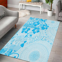 Fiji Masi With Hibiscus Tapa Tribal Area Rug Sky Blue Pastel LT01 - Polynesian Pride