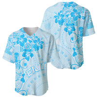 Fiji Masi With Hibiscus Tapa Tribal Baseball Jersey Sky Blue Pastel LT01 - Polynesian Pride