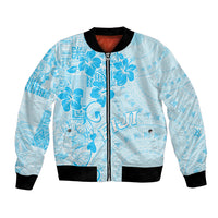 Fiji Masi With Hibiscus Tapa Tribal Bomber Jacket Sky Blue Pastel LT01 Unisex Blue - Polynesian Pride