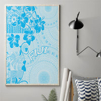 Fiji Masi With Hibiscus Tapa Tribal Canvas Wall Art Sky Blue Pastel LT01 - Polynesian Pride