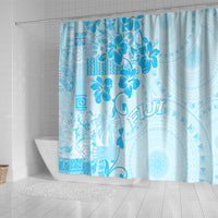 Fiji Masi With Hibiscus Tapa Tribal Shower Curtain Sky Blue Pastel LT01 - Polynesian Pride