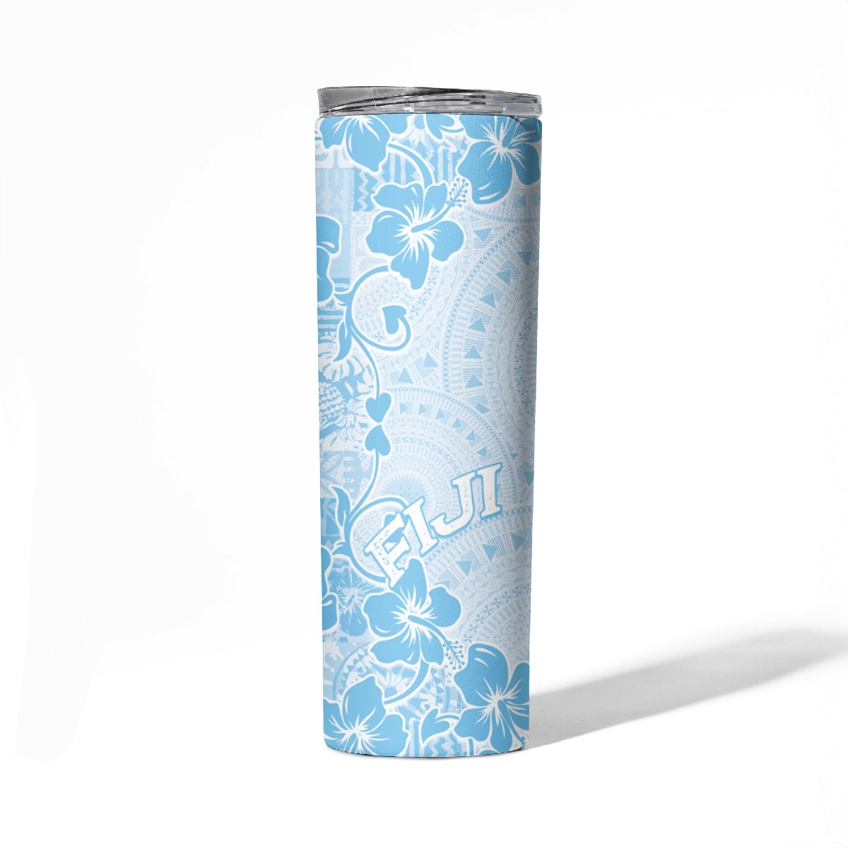Fiji Masi With Hibiscus Tapa Tribal Skinny Tumbler Sky Blue Pastel