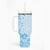 Fiji Masi With Hibiscus Tapa Tribal Tumbler With Handle Sky Blue Pastel