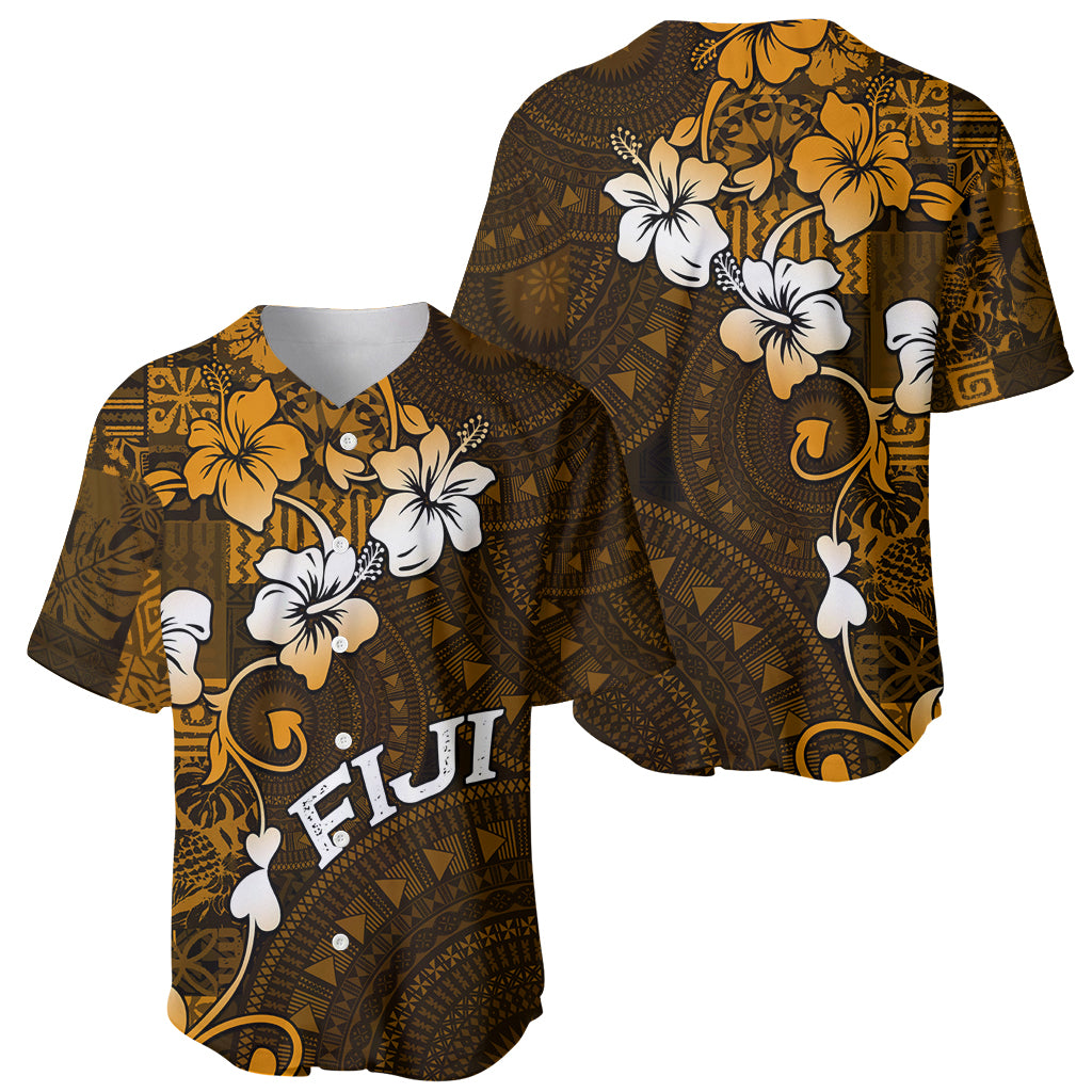 Fiji Masi With Hibiscus Tapa Tribal Baseball Jersey Gold Version LT01 - Polynesian Pride
