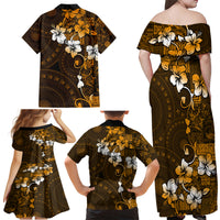 Fiji Masi With Hibiscus Tapa Tribal Family Matching Off Shoulder Maxi Dress and Hawaiian Shirt Gold Version LT01 - Polynesian Pride