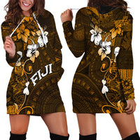 Fiji Masi With Hibiscus Tapa Tribal Hoodie Dress Gold Version LT01 - Polynesian Pride