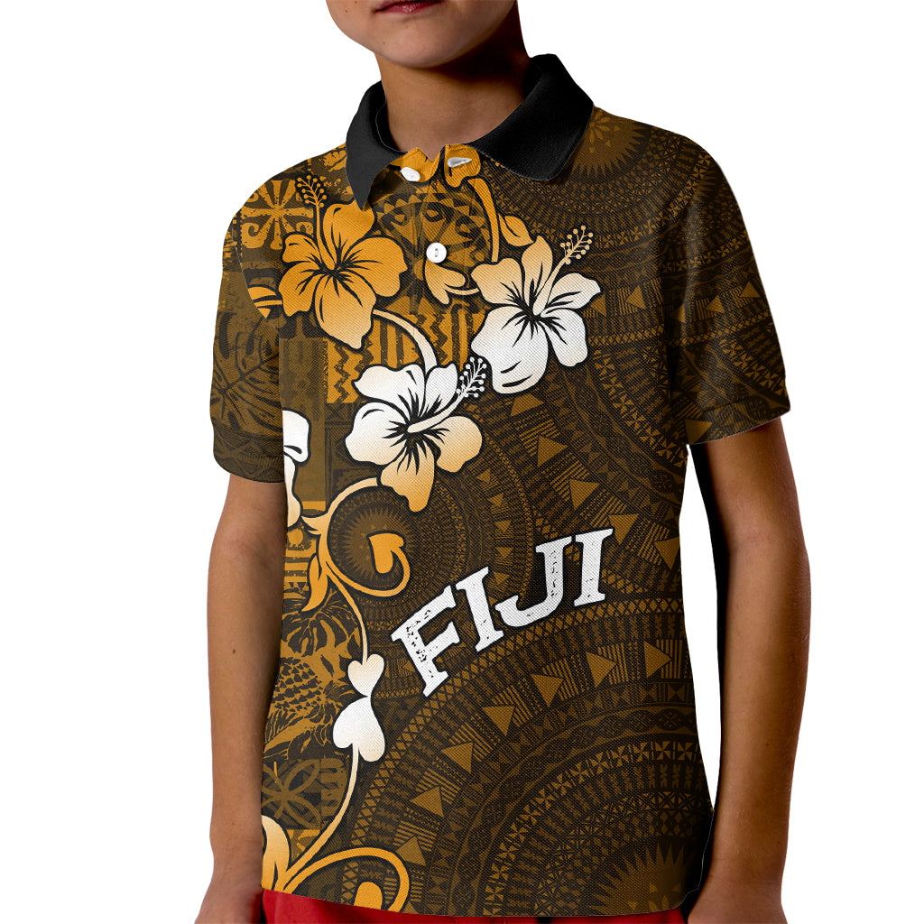 Fiji Masi With Hibiscus Tapa Tribal Kid Polo Shirt Gold Version LT01 Kid Gold - Polynesian Pride