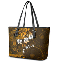 Fiji Masi With Hibiscus Tapa Tribal Leather Tote Bag Gold Version LT01 - Polynesian Pride