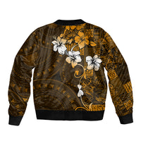 Fiji Masi With Hibiscus Tapa Tribal Sleeve Zip Bomber Jacket Gold Version LT01 - Polynesian Pride