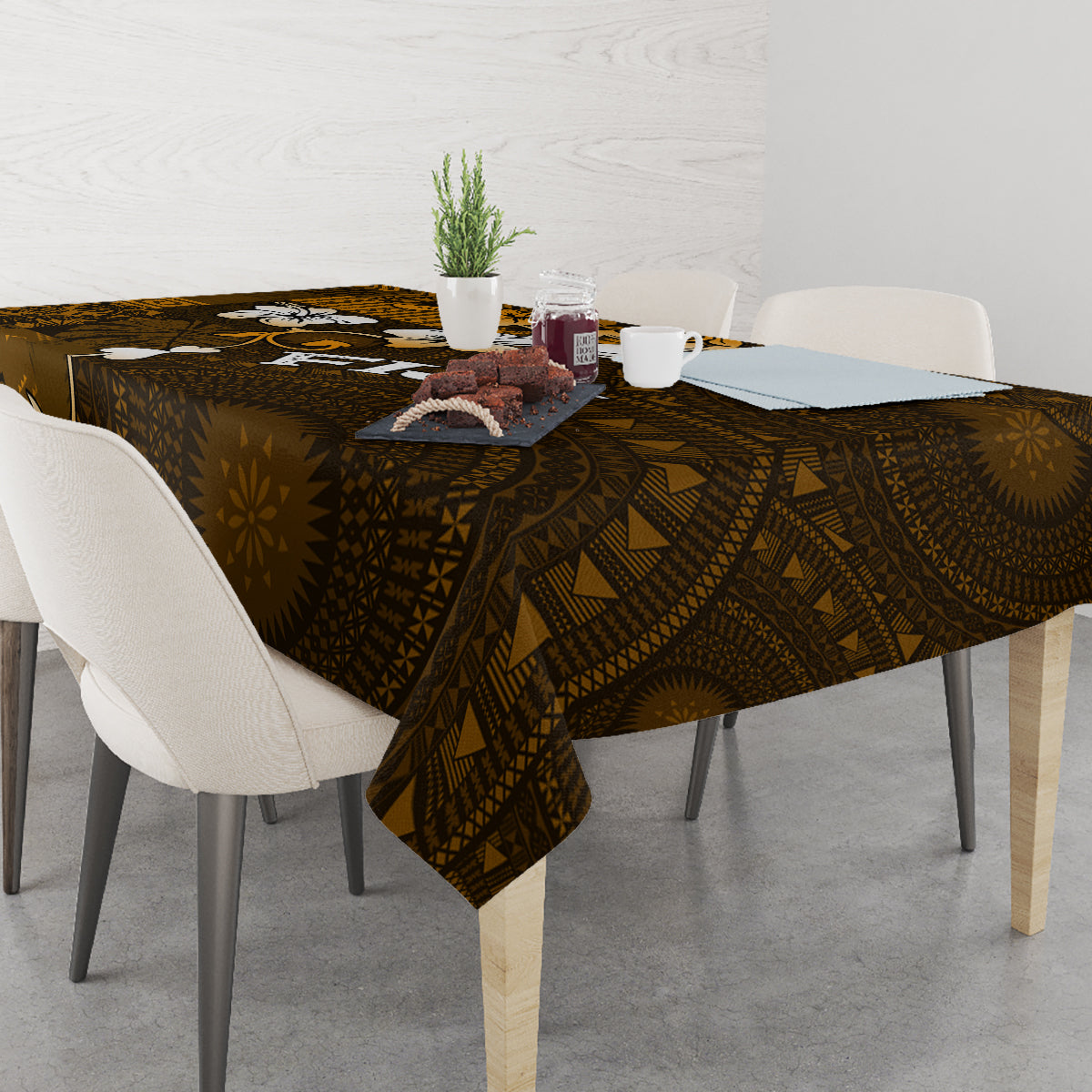 Fiji Masi With Hibiscus Tapa Tribal Tablecloth Gold Version LT01 - Polynesian Pride