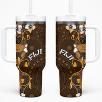 Fiji Masi Tumbler With Handle Fijian Hibiscus Tapa Gold Version