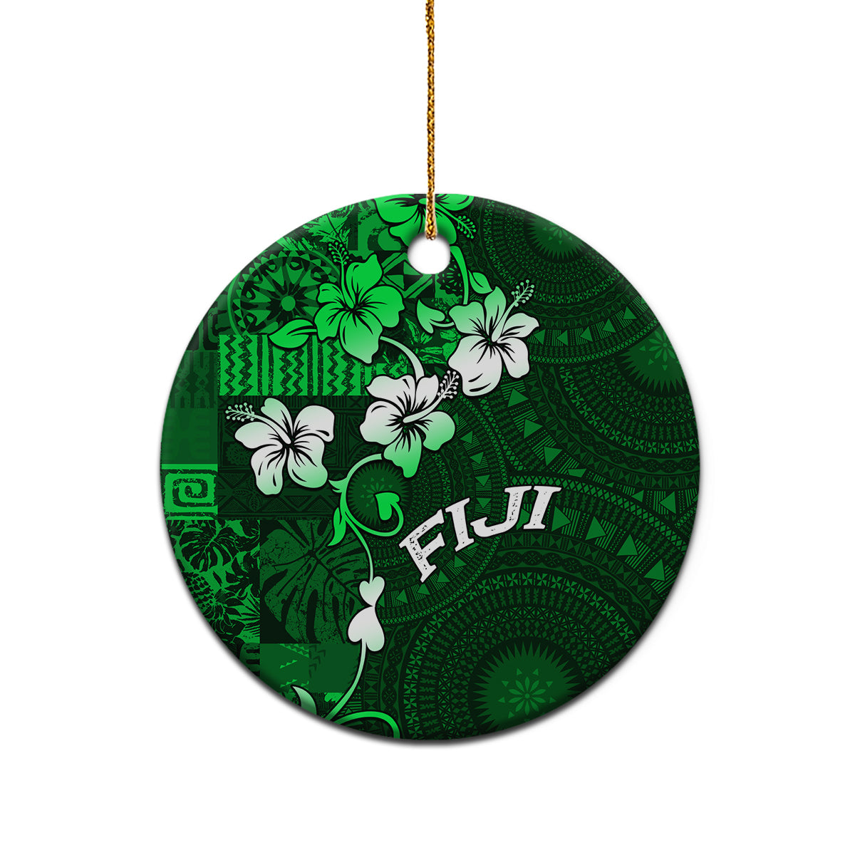 Fiji Masi Ceramic Ornament Fijian Hibiscus Tapa Green Version LT01 - Polynesian Pride