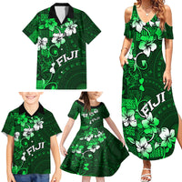Fiji Masi Family Matching Summer Maxi Dress and Hawaiian Shirt Fijian Hibiscus Tapa Green Version LT01 - Polynesian Pride