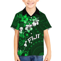 Fiji Masi Kid Hawaiian Shirt Fijian Hibiscus Tapa Green Version LT01 Kid Green - Polynesian Pride
