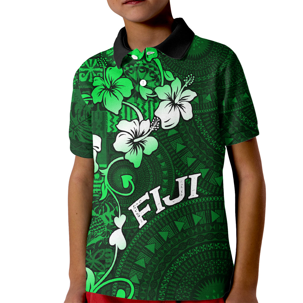 Fiji Masi Kid Polo Shirt Fijian Hibiscus Tapa Green Version LT01 Kid Green - Polynesian Pride