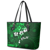 Fiji Masi Leather Tote Bag Fijian Hibiscus Tapa Green Version LT01 - Polynesian Pride
