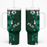 Fiji Masi Tumbler With Handle Fijian Hibiscus Tapa Green Version