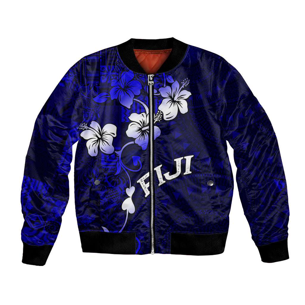 Fiji Masi Bomber Jacket Fijian Hibiscus Navy Blue Gold Version LT01 Unisex Blue - Polynesian Pride