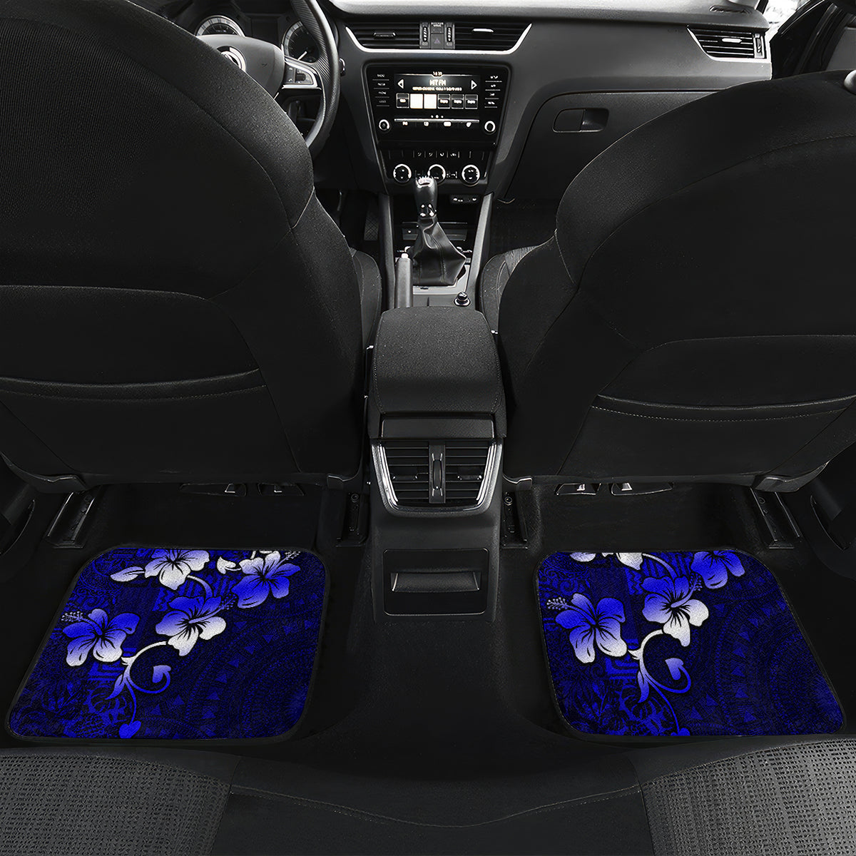 Fiji Masi Car Mats Fijian Hibiscus Navy Blue Gold Version LT01 - Polynesian Pride