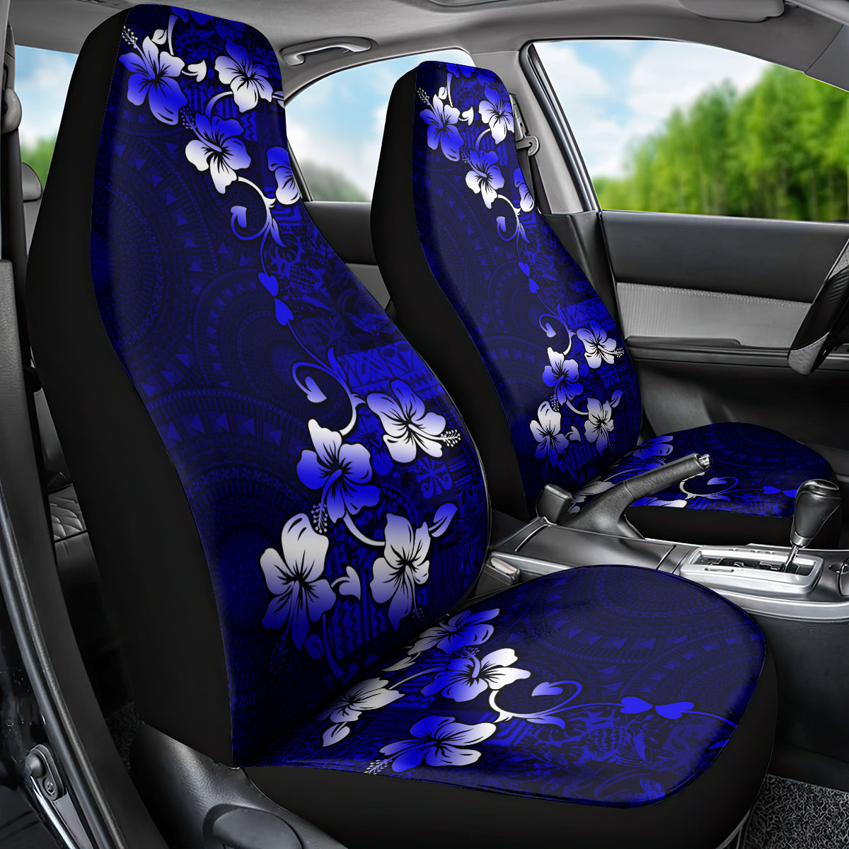 Fiji Masi Car Seat Cover Fijian Hibiscus Navy Blue Gold Version LT01 - Polynesian Pride