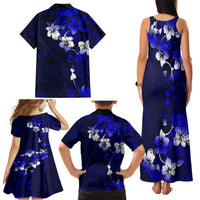 Fiji Masi Family Matching Tank Maxi Dress and Hawaiian Shirt Fijian Hibiscus Navy Blue Gold Version LT01 - Polynesian Pride