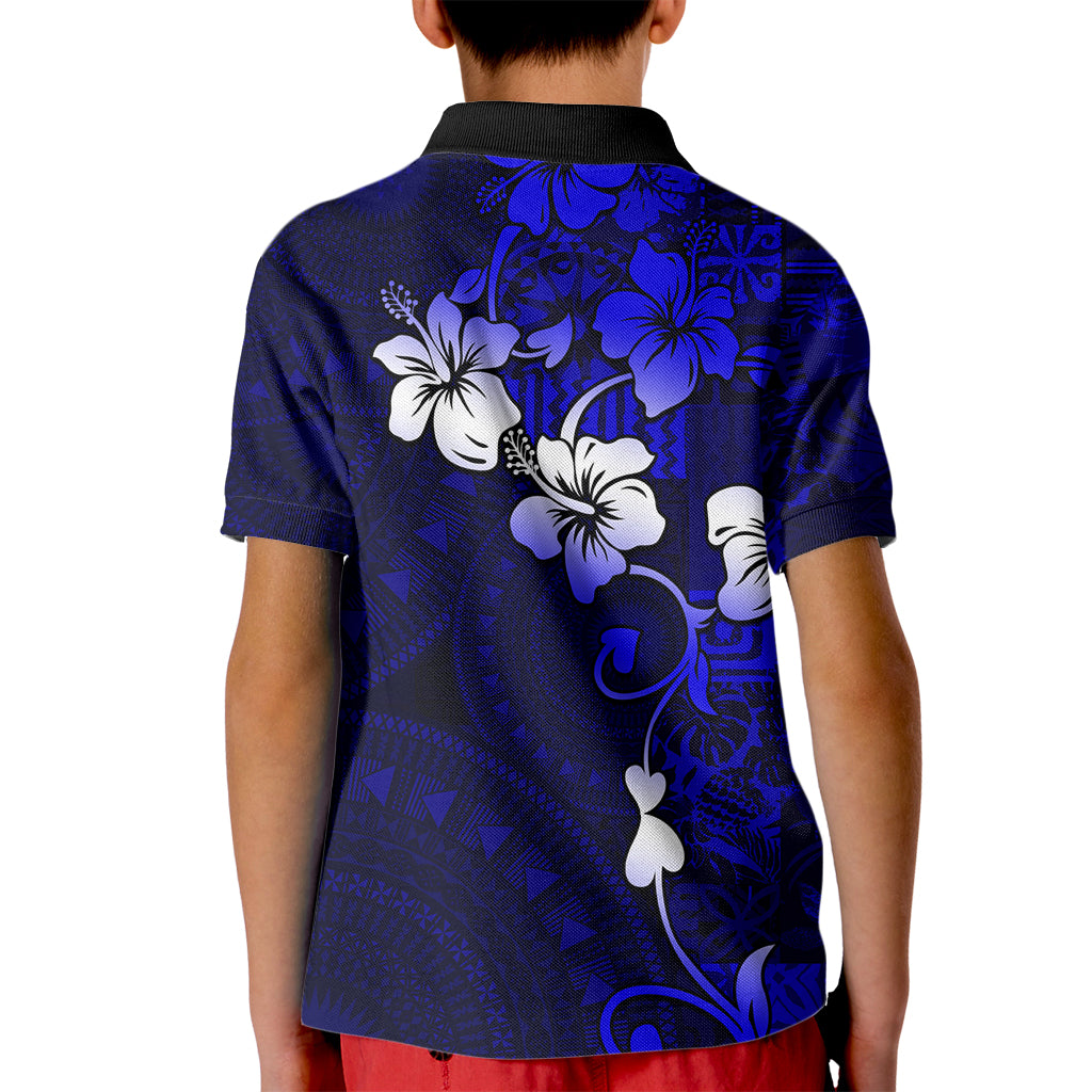 Fiji Masi Kid Polo Shirt Fijian Hibiscus Navy Blue Gold Version LT01 - Polynesian Pride
