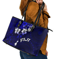 Fiji Masi Leather Tote Bag Fijian Hibiscus Navy Blue Gold Version LT01 - Polynesian Pride