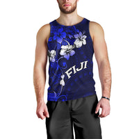 Fiji Masi Men Tank Top Fijian Hibiscus Navy Blue Gold Version LT01 - Polynesian Pride