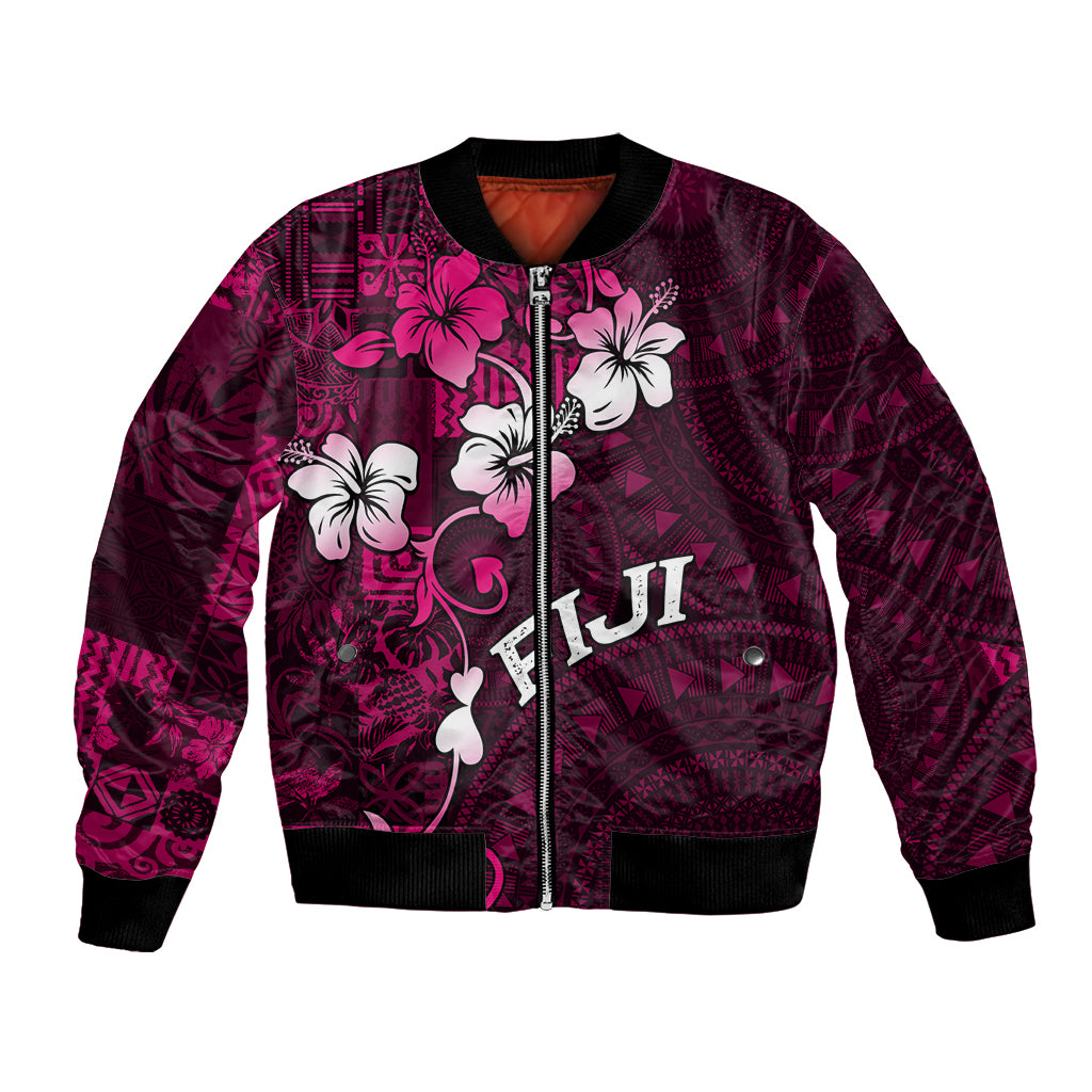 Fiji Masi Bomber Jacket Fijian Hibiscus Tapa Pink Version LT01 Unisex Pink - Polynesian Pride
