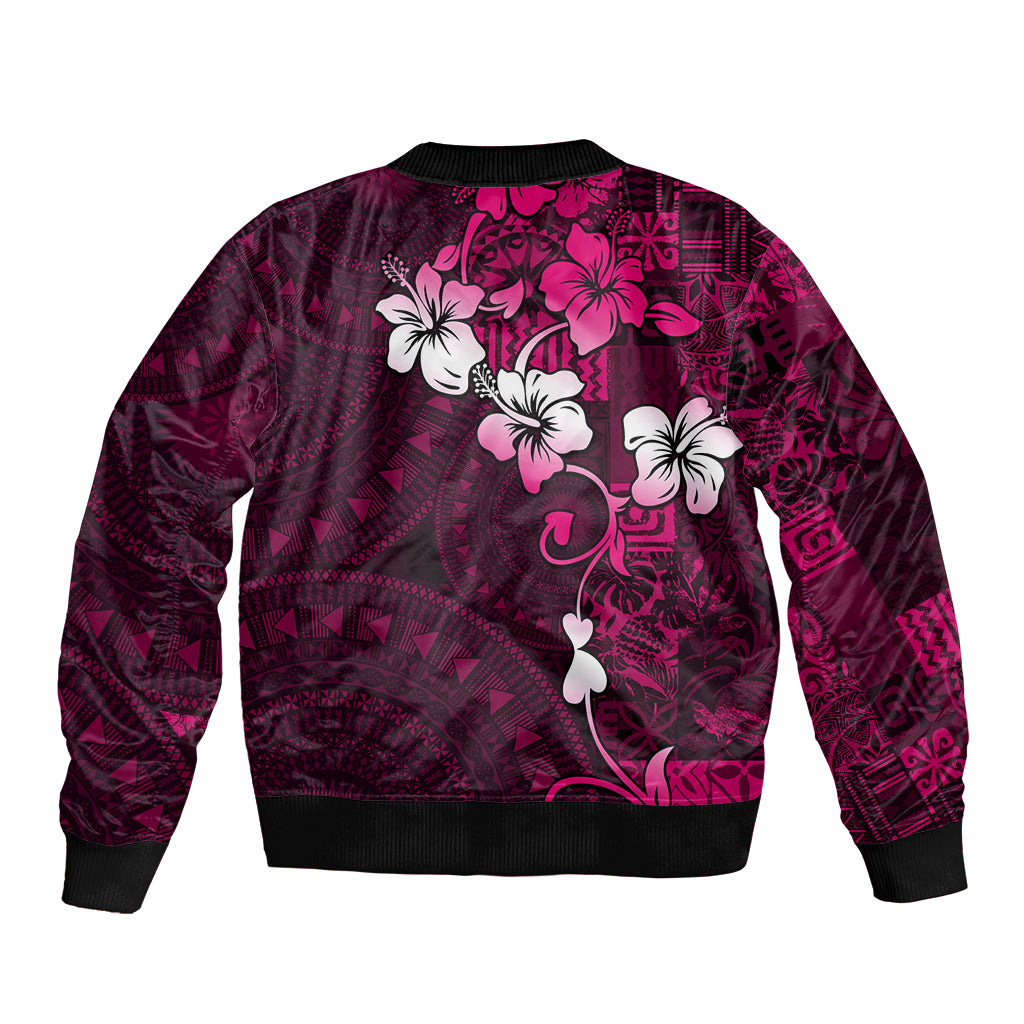 Fiji Masi Bomber Jacket Fijian Hibiscus Tapa Pink Version LT01 - Polynesian Pride