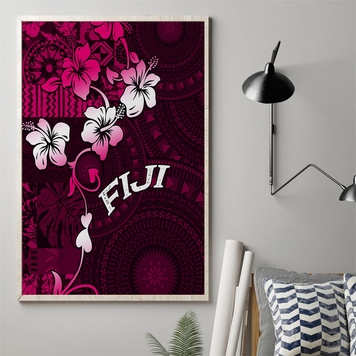 Fiji Masi Canvas Wall Art Fijian Hibiscus Tapa Pink Version LT01 - Polynesian Pride