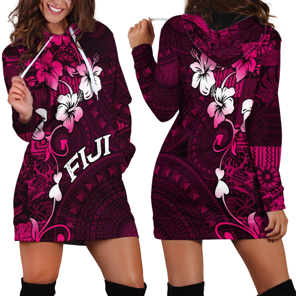 Fiji Masi Hoodie Dress Fijian Hibiscus Tapa Pink Version LT01 - Polynesian Pride