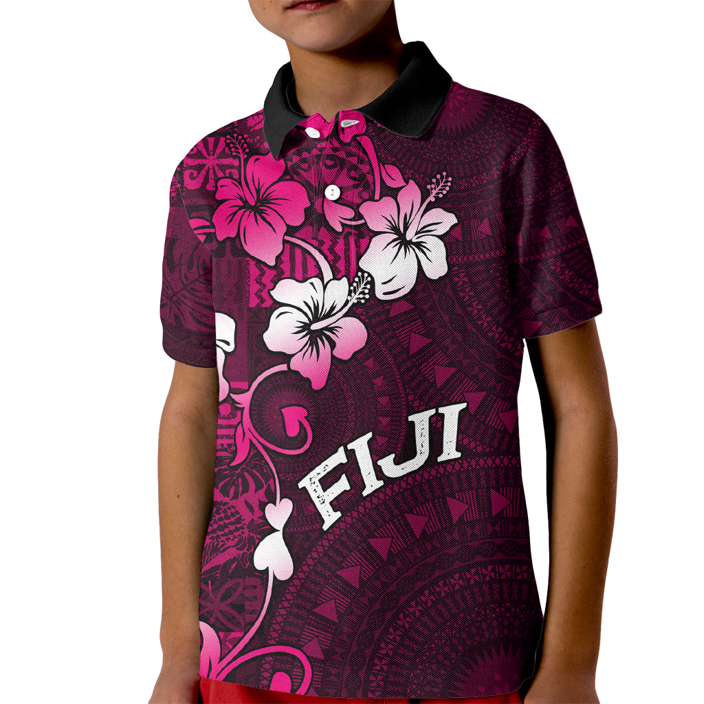 Fiji Masi Kid Polo Shirt Fijian Hibiscus Tapa Pink Version LT01 Kid Pink - Polynesian Pride