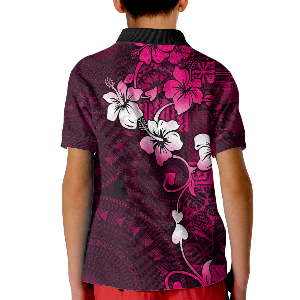 Fiji Masi Kid Polo Shirt Fijian Hibiscus Tapa Pink Version LT01 - Polynesian Pride