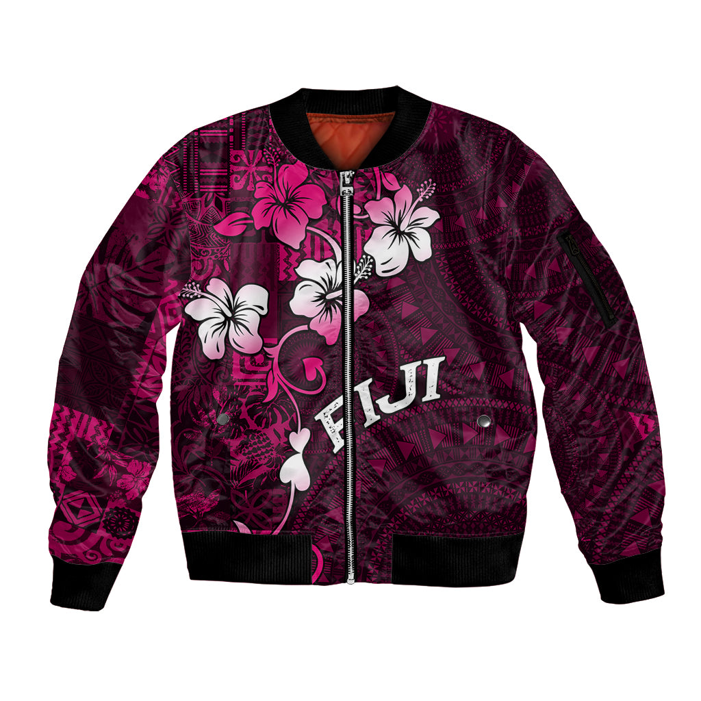 Fiji Masi Sleeve Zip Bomber Jacket Fijian Hibiscus Tapa Pink Version LT01 Unisex Pink - Polynesian Pride