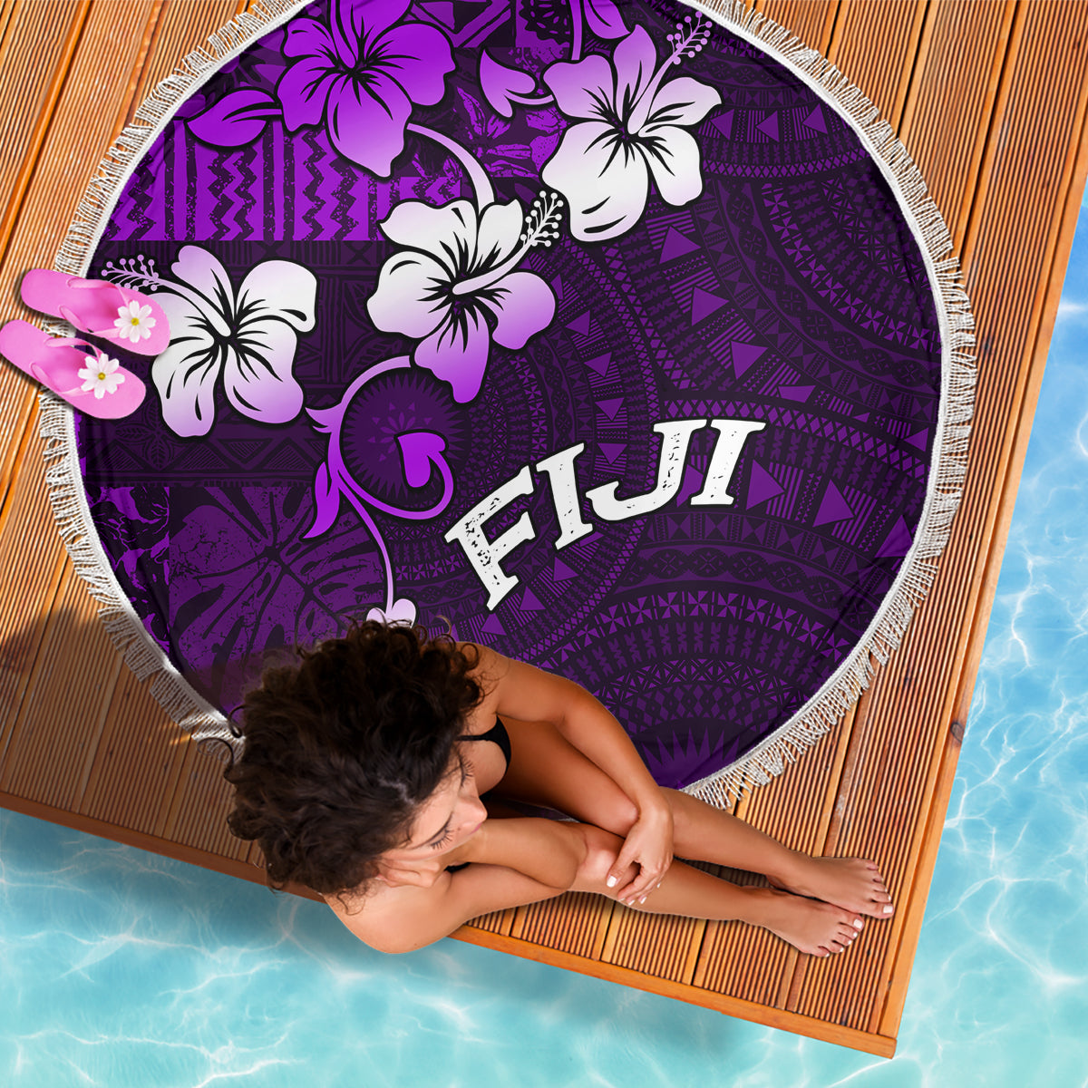 Fiji Masi Beach Blanket Fijian Hibiscus Tapa Purple Version LT01 - Polynesian Pride