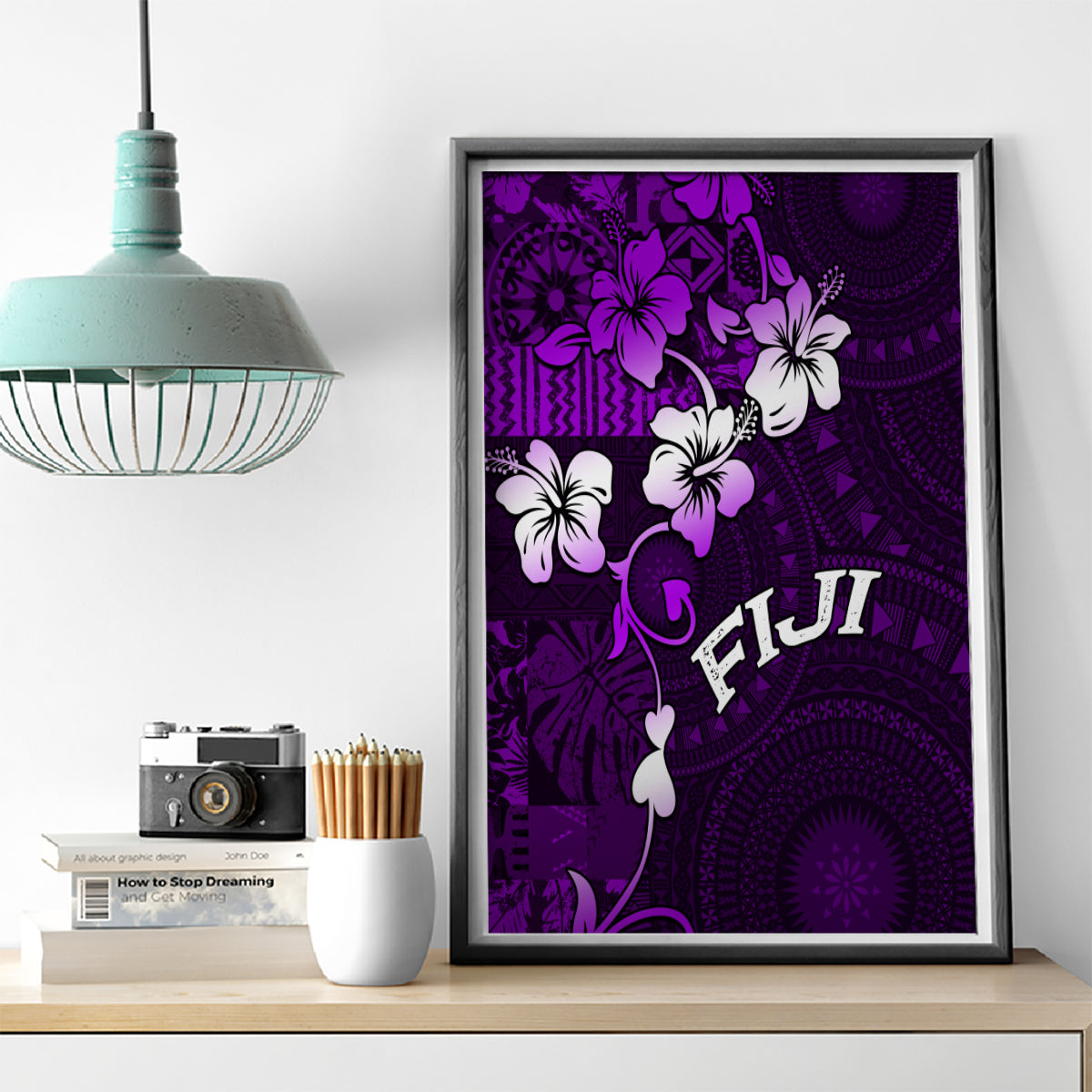 Fiji Masi Canvas Wall Art Fijian Hibiscus Tapa Purple Version LT01 - Polynesian Pride