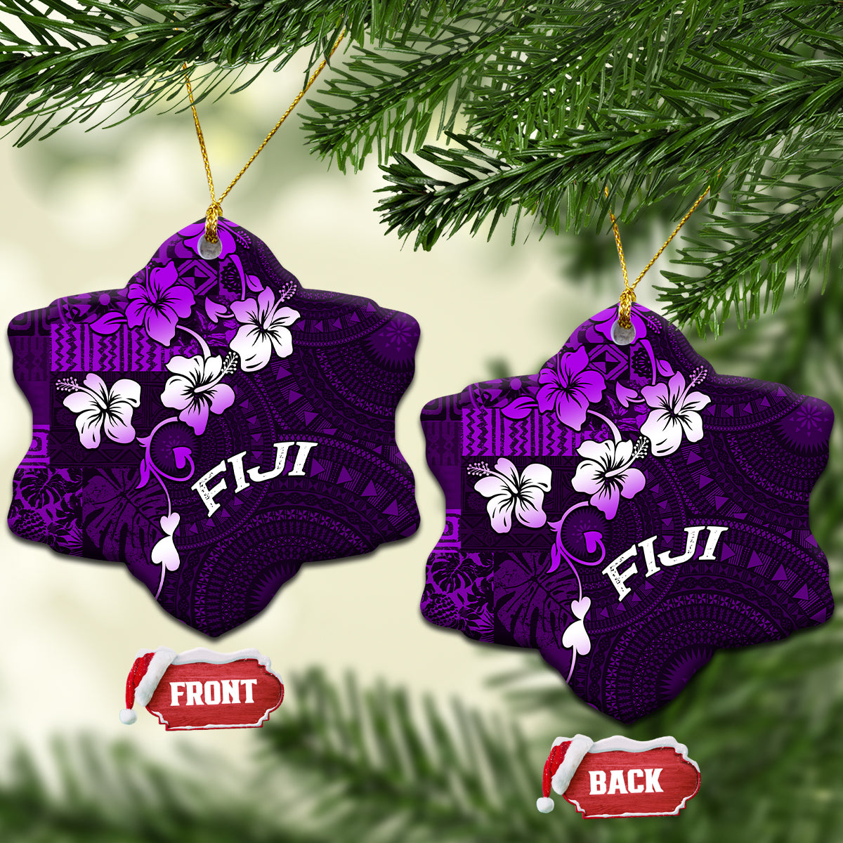 Fiji Masi Ceramic Ornament Fijian Hibiscus Tapa Purple Version LT01 Snow Flake Purple - Polynesian Pride