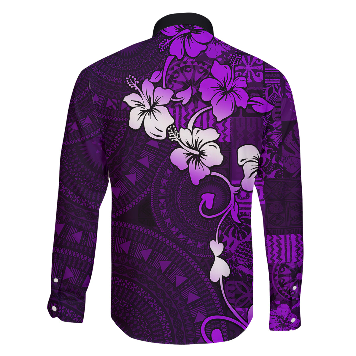 Fiji Masi Family Matching Long Sleeve Bodycon Dress and Hawaiian Shirt Fijian Hibiscus Tapa Purple Version LT01 - Polynesian Pride